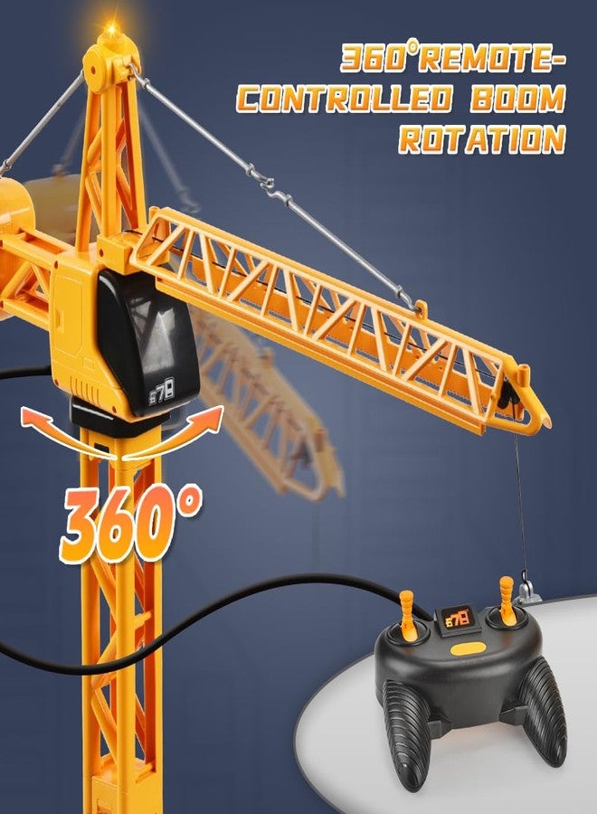 SNACKTANT 28-Inch RC Construction Tower Crane Toy for Kids, 4 Channel Remote Control Crane Toy with LED Light, Grabber, Log, Lifting Basket, 360° swivel, STEM Educational Learning Toys for Boys Ages 3 and Up - Image 2